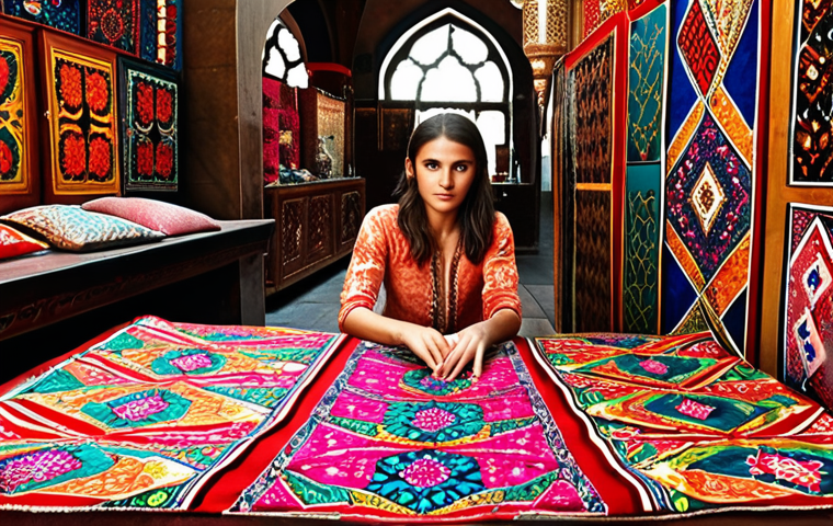 **Vibrant Fusion: Turkish Textile Artistry**
    A captivating scene showcasing rich Turkish textile artistry. Focus on a dynamic fusion of traditional geometric patterns and intricate floral motifs with modern, bold design elements, possibly incorporating neon accents on classical Ottoman-inspired fabrics. Emphasize luxurious natural materials like silk, cotton, and linen, with a kaleidoscope of vibrant colors and textures. The setting could be a bustling grand bazaar stall or an artisan's workshop, highlighting detailed craftsmanship.