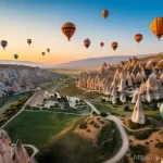 튀르키예 여행 후 피드백 작성법 - A breathtaking wide-angle shot of countless hot air balloons gracefully ascending into the early mor...