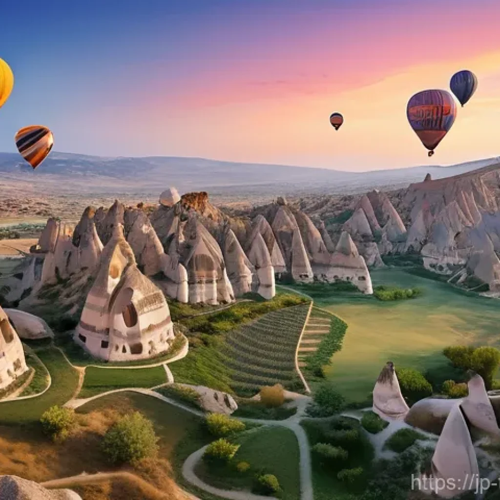 튀르키예 주요 자연 보호 구역 - **"A breathtaking aerial view of Cappadocia, Turkey, at sunrise. Numerous vibrant hot air balloons o...