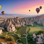 튀르키예 주요 자연 보호 구역 - **"A breathtaking aerial view of Cappadocia, Turkey, at sunrise. Numerous vibrant hot air balloons o...