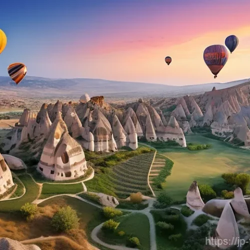 튀르키예 주요 자연 보호 구역 - **"A breathtaking aerial view of Cappadocia, Turkey, at sunrise. Numerous vibrant hot air balloons o...