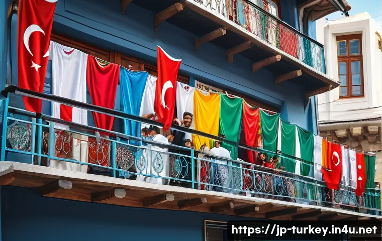 튀르키예의 국민 스포츠와 경기장 - A vibrant street scene in a Turkish city on a soccer match day, featuring groups of friends wearing ...
