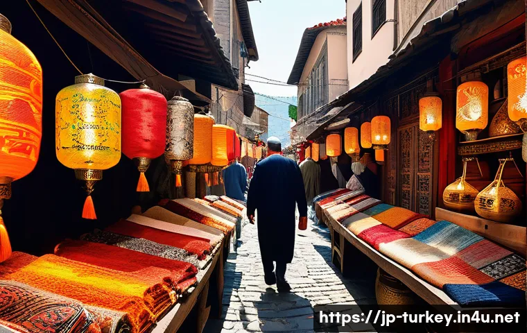 튀르키예 주요 바자르 쇼핑팁 - A vibrant Turkish bazaar scene bustling with local vendors and shoppers, colorful stalls displaying ...