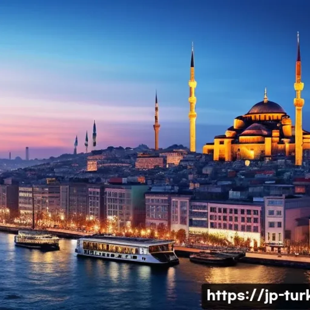튀르키예의 도시 설계와 현대화 - A panoramic view of Istanbul blending historical Ottoman architecture and modern skyscrapers at suns...