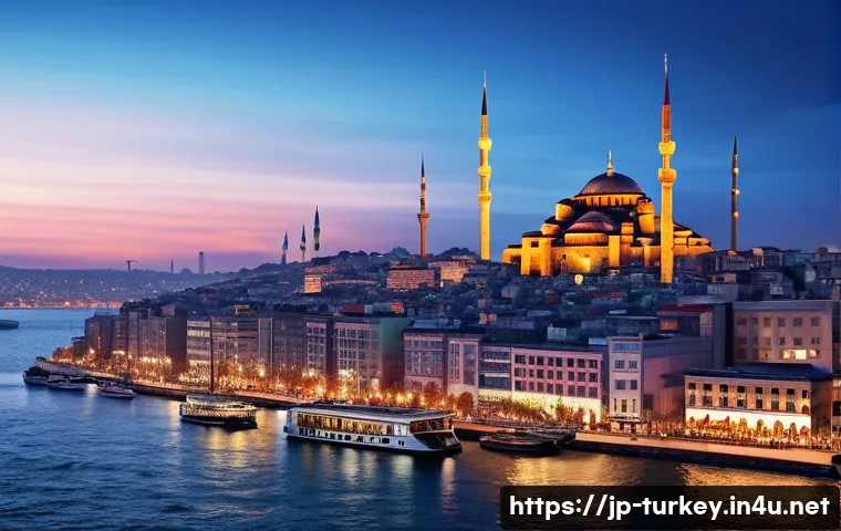 튀르키예의 도시 설계와 현대화 - A panoramic view of Istanbul blending historical Ottoman architecture and modern skyscrapers at suns...